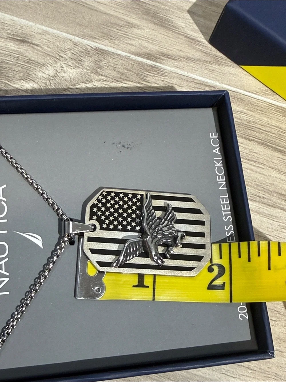 Nautica Silver tone Stainless Steel Eagle & American Flag Dog Tag Necklace
